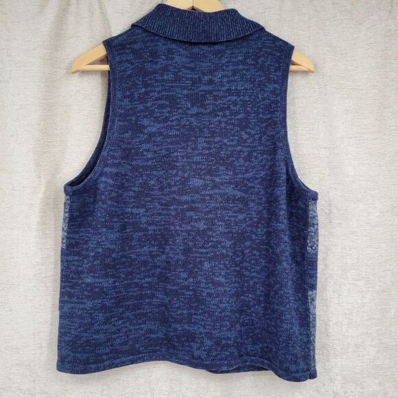 Heirloom Collectibles Y2K Embellished Christmas Sweater Zip Vest Blue Tartan - Picture 7 of 10